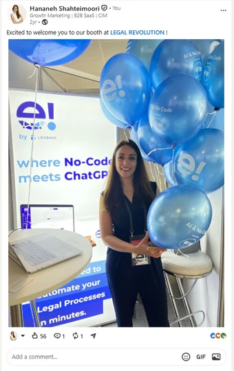 LinkedIn post: Excited to welcome you to our booth at Legal Revolution